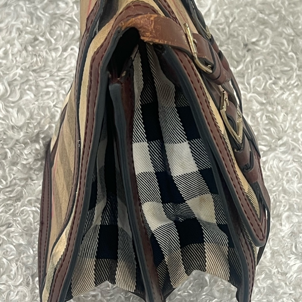 Burberry Brown/Beige House Check Coated Fabric Leather Shoulder Bag - Picture 3 of 16
